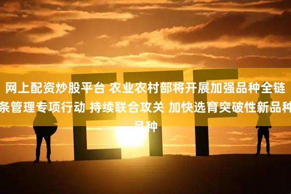 网上配资炒股平台 农业农村部将开展加强品种全链条管理专项行动 持续联合攻关 加快选育突破性新品种